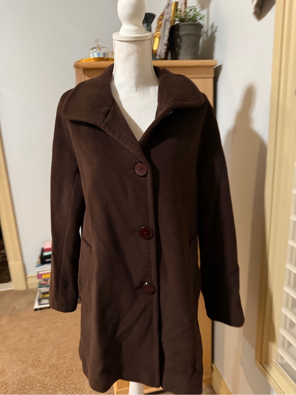 NWOT Ellen Tracy Angora Wool Blend Pea Coat Size 6 Brown - Picture 9 of 16